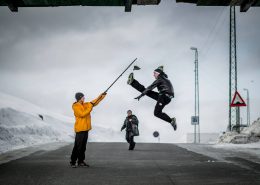 Tonny Fisker practicing his one foot high kick before the Arctic Winter Games in Nuuk, Greenland. By Mads Pihl