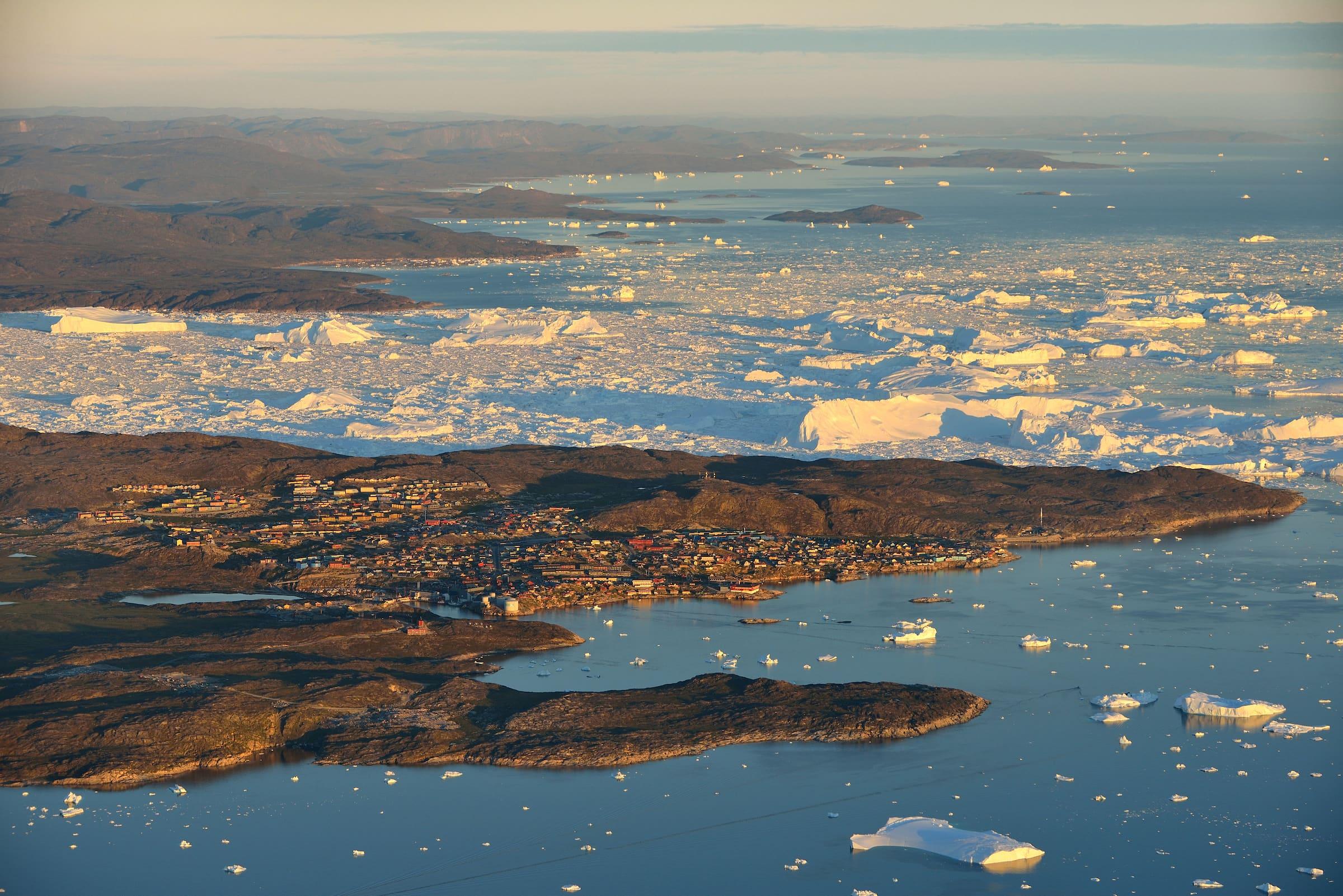 Ilulissat and Ilulissat Icefjord from the air. Photo by Rino Rasmussen