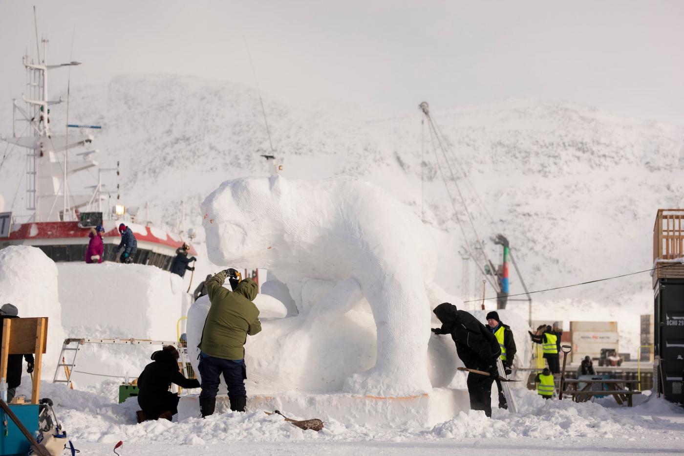 polar bear snow sculpture. Photo - Aningaaq R. Carlsen, Visit Greenland