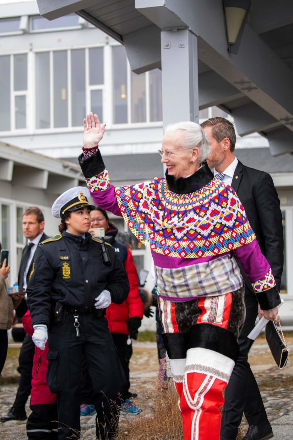 Queen of Denmark, Margrethe II wearing Greenlandic national costume at Hans Egede Church in Nuuk. Photo by Aningaaq Rosing Carlsen - Visit Greenland