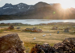 Sunrise over the small farming community Igaliku in South Greenland which is also an important site for Norse history in Greenland