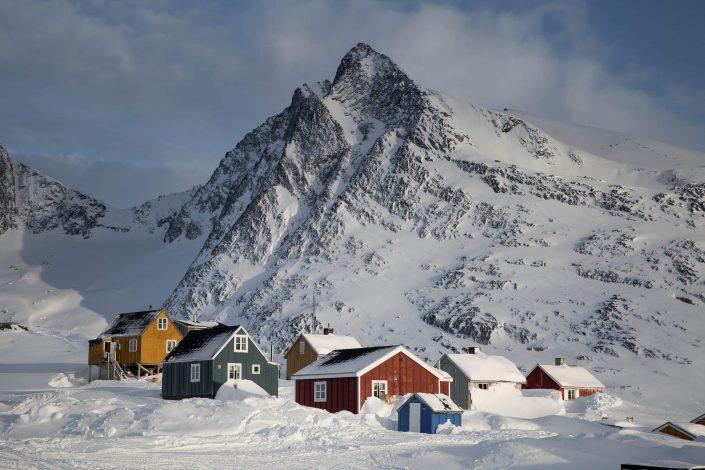 Kuummiut in East Greenland is lined with ragged and dramatic mountain peaks known for big snows every winter