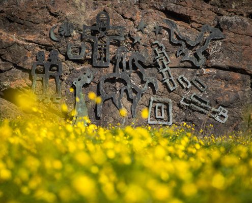Cast iron figures inspired by norse runes in Qassiarsuk in South Greenland