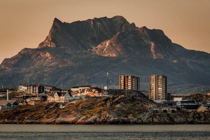 Nuuk is Greenlands capital and the signature mountain Sermitsiaq always stands large and visible in the background