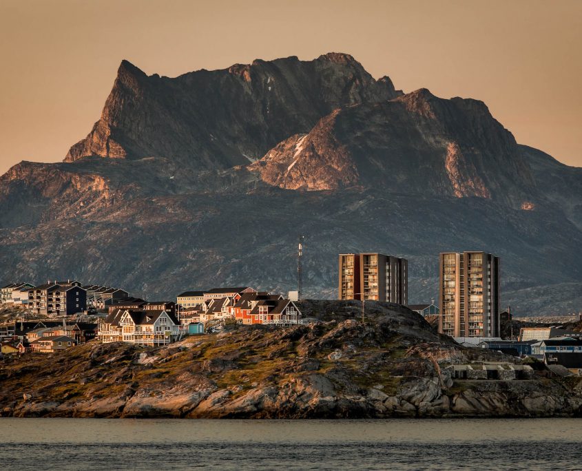Nuuk is Greenlands capital and the signature mountain Sermitsiaq always stands large and visible in the background