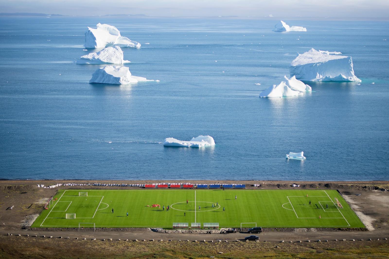Football Field Aerial, Qeqertarsuaq. Aningaaq Rosing Carlsen - Visit Greenland