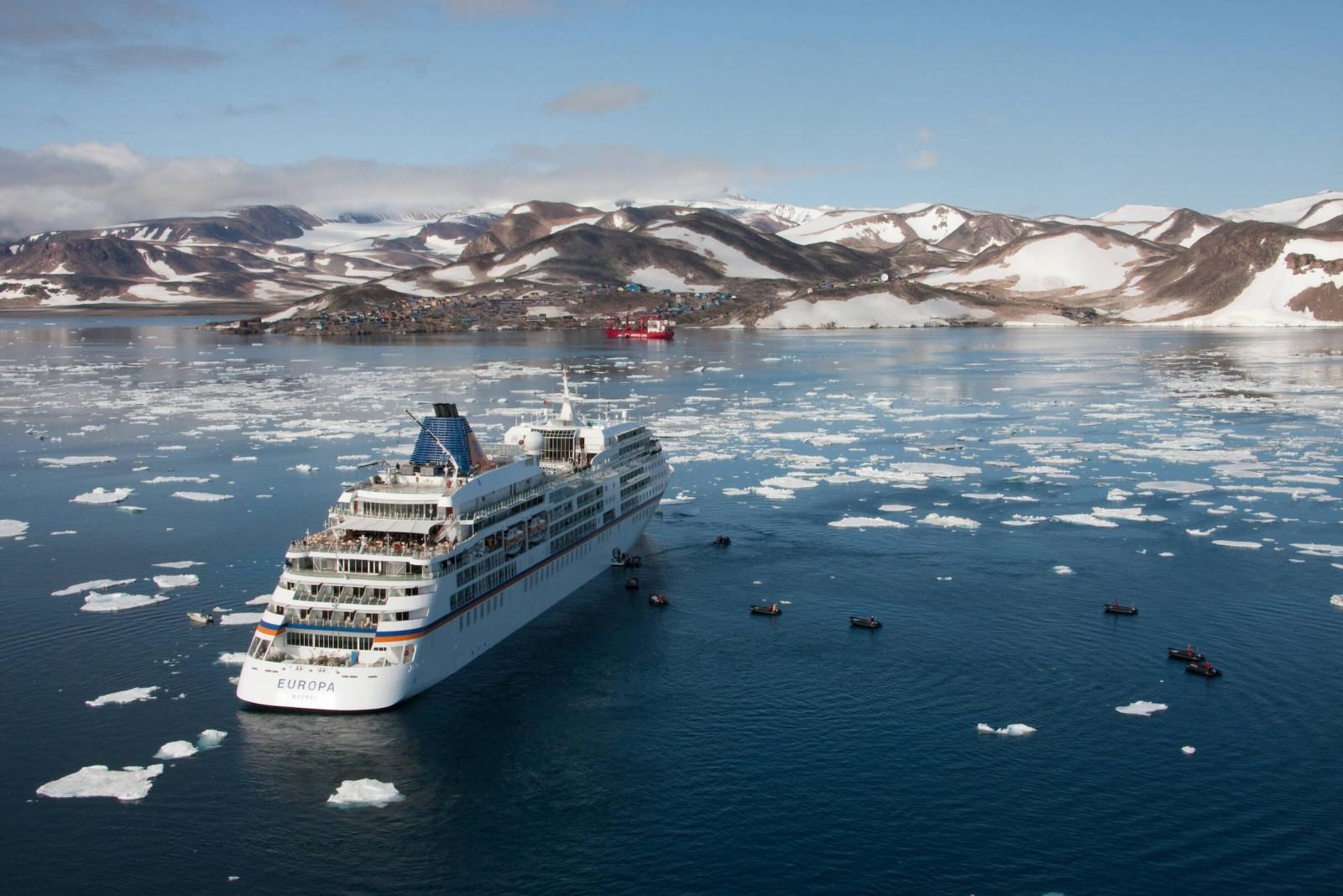 The cruise ship Europa anchored outside Ittoqqortoormiit in East Greenland. By Frank Petersen - Visit Greenland