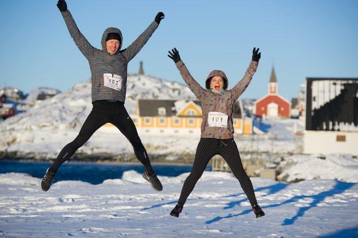 Two Runners Jumping in excitement. By Bo Kristensen