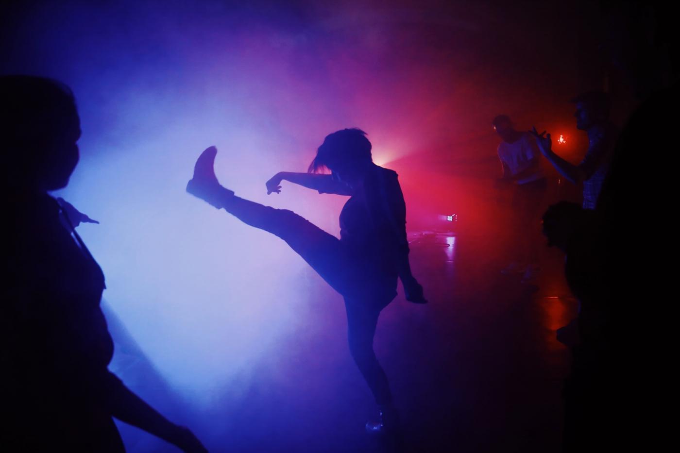 Kimmernaq Kjeldsen dances at the Disko Arts afterparty in Ilulissat after the final performance. Photo by Jessie Brinkman Evans