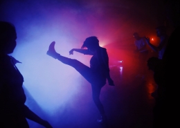 Kimmernaq Kjeldsen dances at the Disko Arts afterparty in Ilulissat after the final performance. Photo by Jessie Brinkman Evans