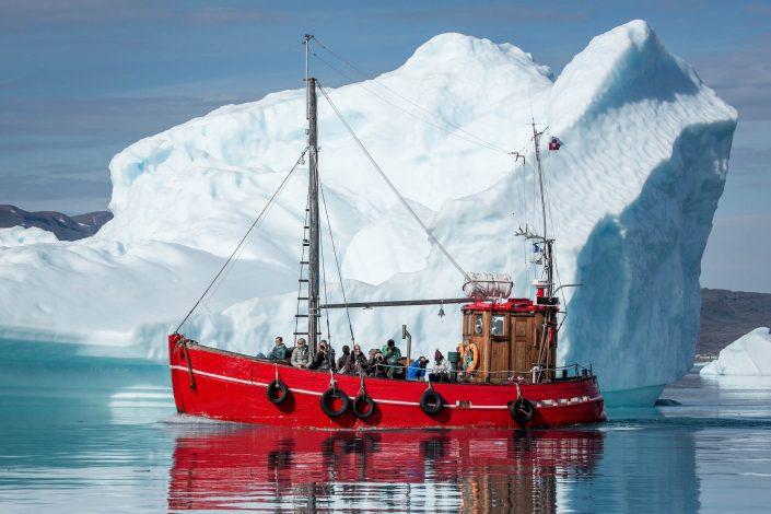 The tour boat Puttut among icebergs near Narsarsuaq in South Greenland