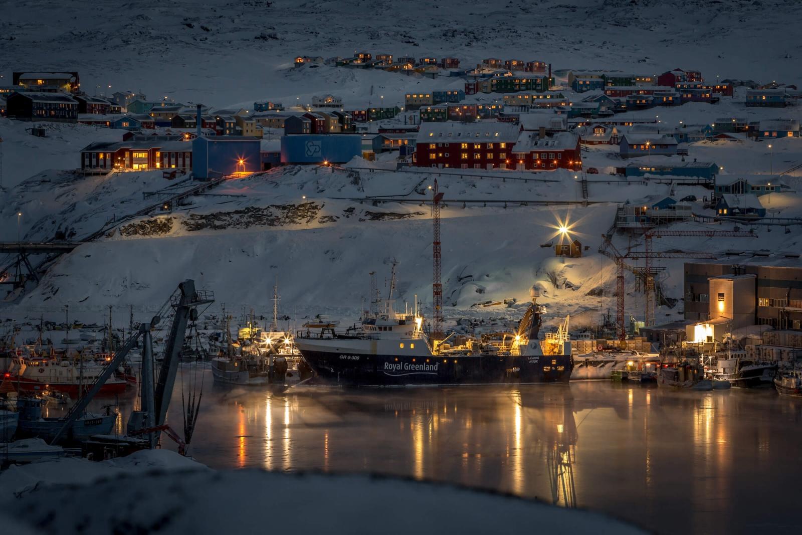 Ilulissat in Greenland at night. Photo by Mads Pihl
