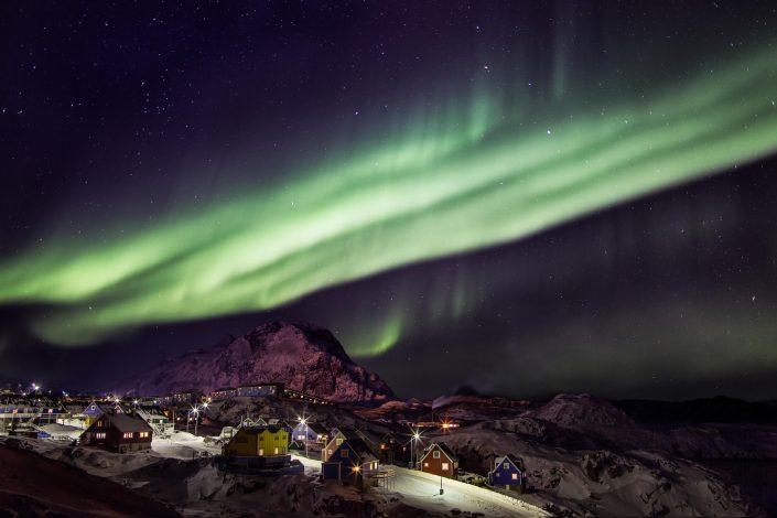 Northern lights over Sisimiut in Destination Arctic Circle in Greenland