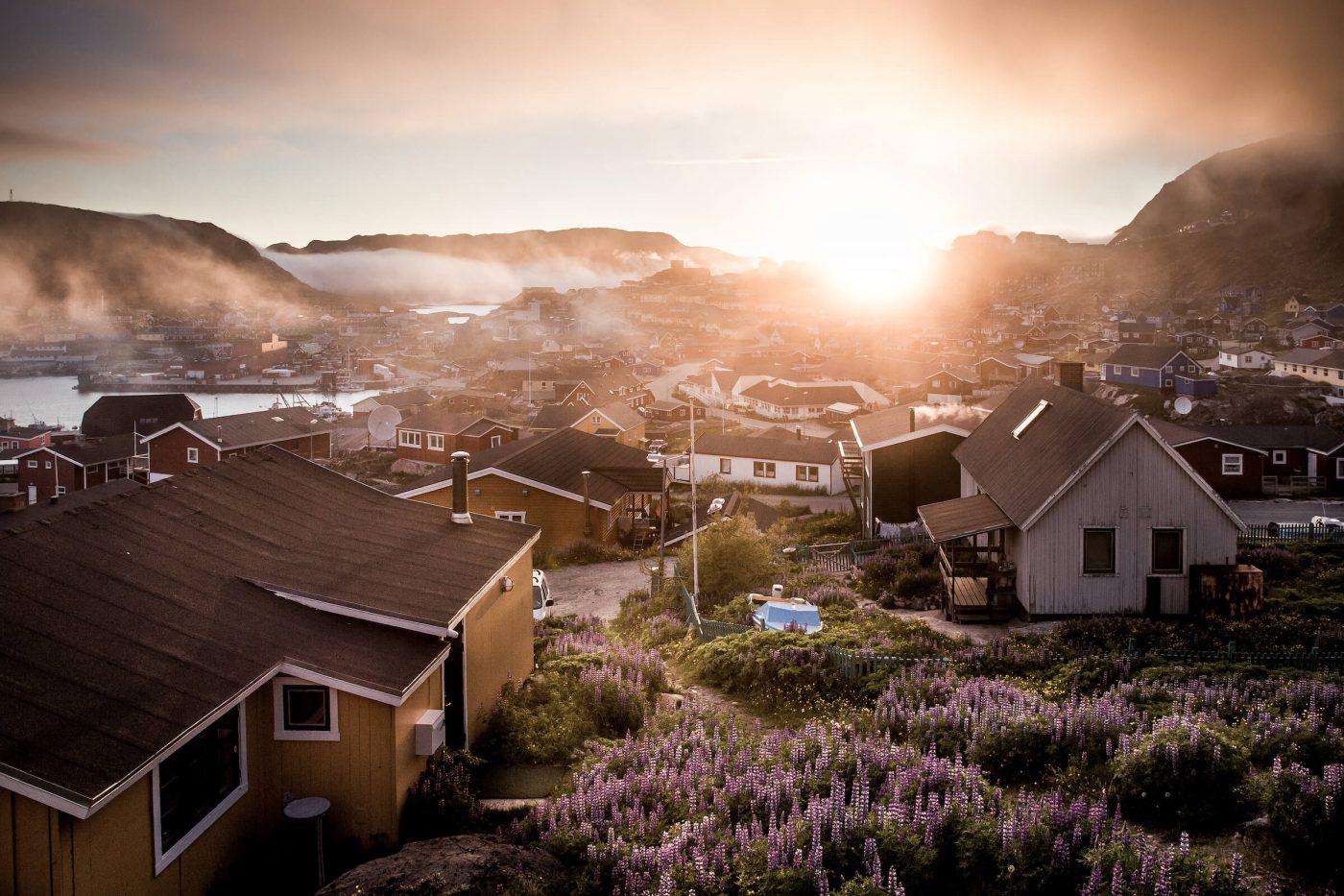 Sunset over Qaqortoq in South Greenland. Photo by Mads Pihl
