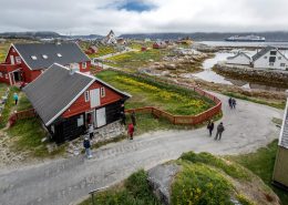 Cruise guests from the ship Rotterdam visiting the old museum area of Nanortalik on South Greenland. Photo by Mads Pihl.