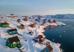 Aerial view of Kangaatsiaq on a winter day. Photo by Freddy Christensen