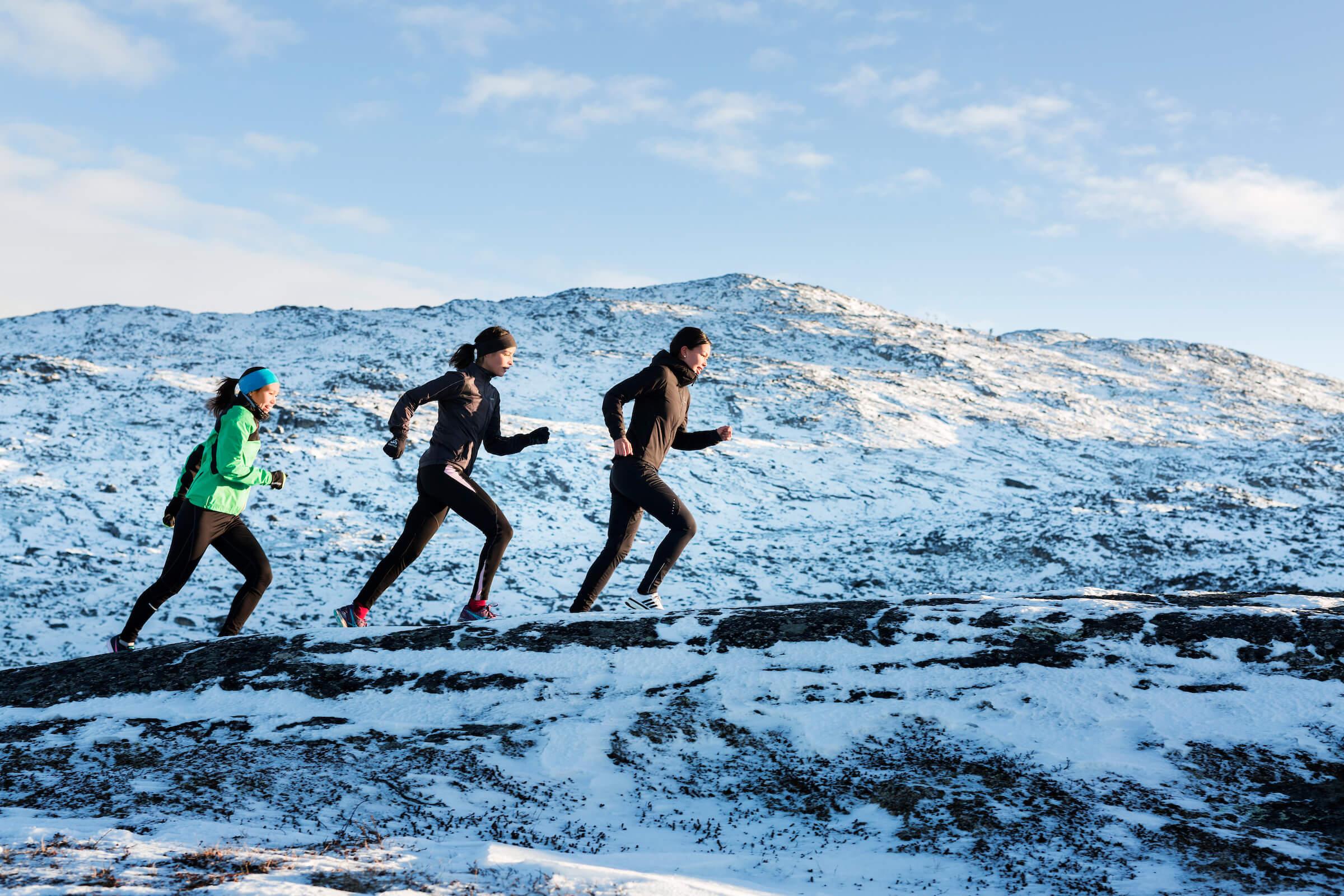 Runners in a row at Mt Quassussuaq. Photo - Rebecca Gustafsson , Visit Greenland