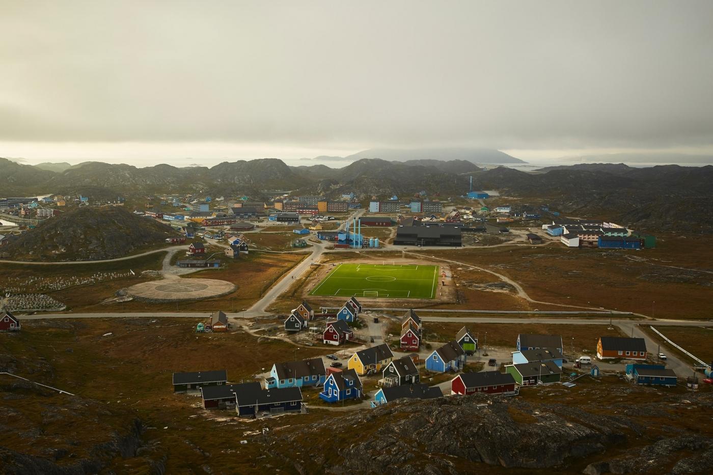 Panorama over soccer field in Paamiut. Photo by Peter Lindstrom - Visit Greenland