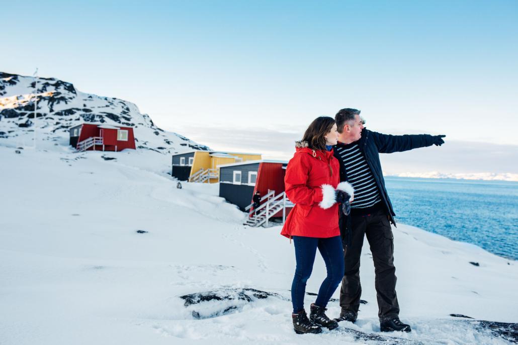 Couple & View over Nuuk fjord. Photo by Rebecca Gustafsson - Visit Greenland