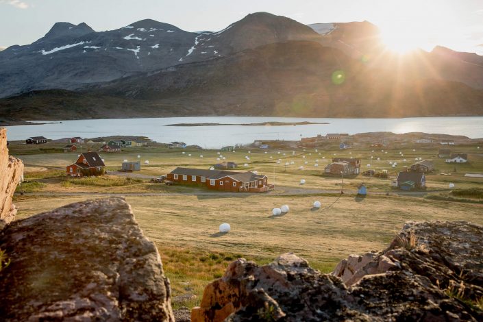 Sunrise over the small farming community Igaliku in South Greenland which is also an important site for Norse history in Greenland