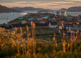Sunset over Narsaq in South Greenland