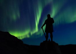 Northern lights over the Leif Ericson statue in Qassiarsuk in South Greenland. Photo by Mads Pihl - Visit Greenland