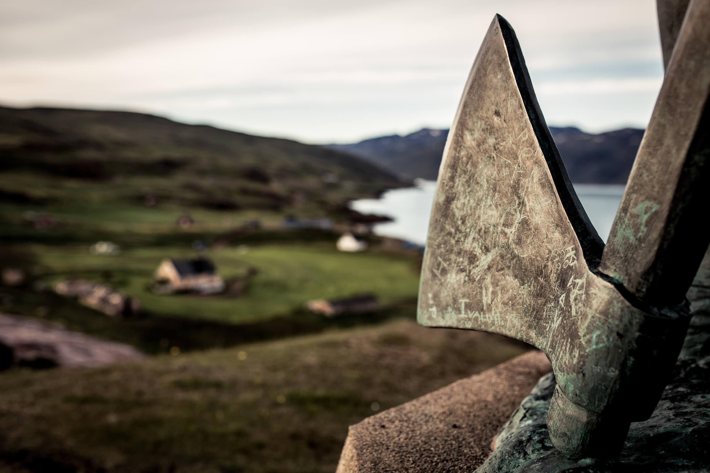 The axe of Leif Erikson - the statue overlooking Qassiarsuk in South Greenland, by Mads Pihl