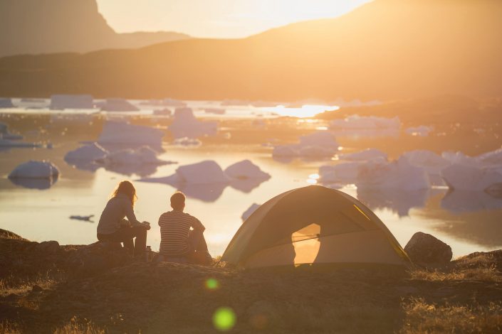 Two Hikers enjoying the Midnight Sun in Greenland